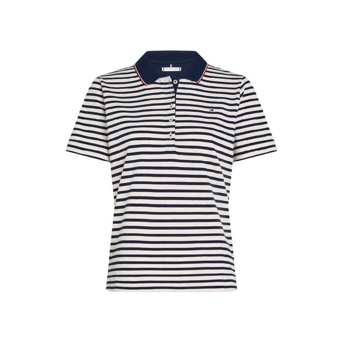 Tommy Hilfiger Women's Short Sleeve Regular Pique Kaos Polo Wanita - Dark Navy Strep