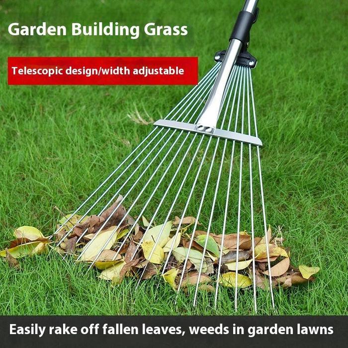 15Gigi Rumput Penggaruk Daun Taman Penggaruk Pembersih Sapu Taman Stainless Steelgaru Teleskopik