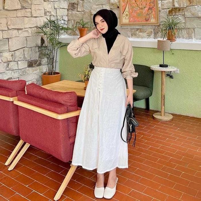 ROK SANTIKA STYLE KOREA WANITA ROK SERUT LINEN PREMIUM