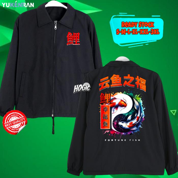 JAKET COACH UNISEX STREETWEAR YIN YANG FORTUNE FISE FULL COLOR DESIGN SIMPLE KEREN CASUAL BAHAN ANTI