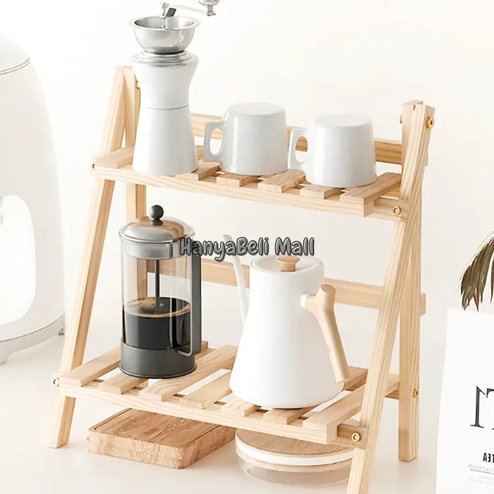 HBM Rak Bumbu Kayu Lipat Rak Kayu Lipat Rak Pot Bunga Rak Dapur Tempat Penyimpanan Serbaguna Rak Buk