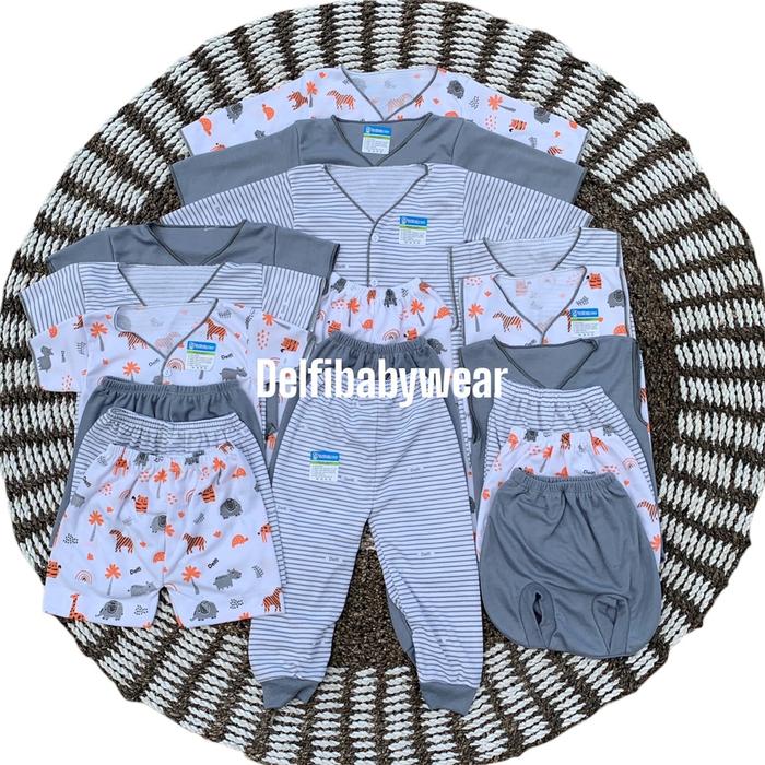 18 PCS Baju Celana Bayi Newborn Seri abu Delfi