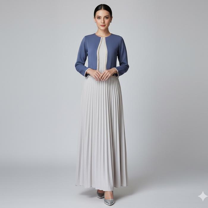 Oneset Sabrina Setelan Blazer Crop Renda dan Inner Plisket Premium Up to 110kg - Muslim, Wanita Gami
