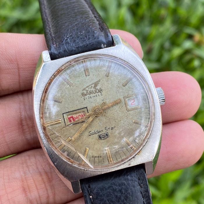 Garuda Jam Tangan Vintage Golden Star Manual Winding Swiss Original Diameter 38mm Strap Asli Cocok U