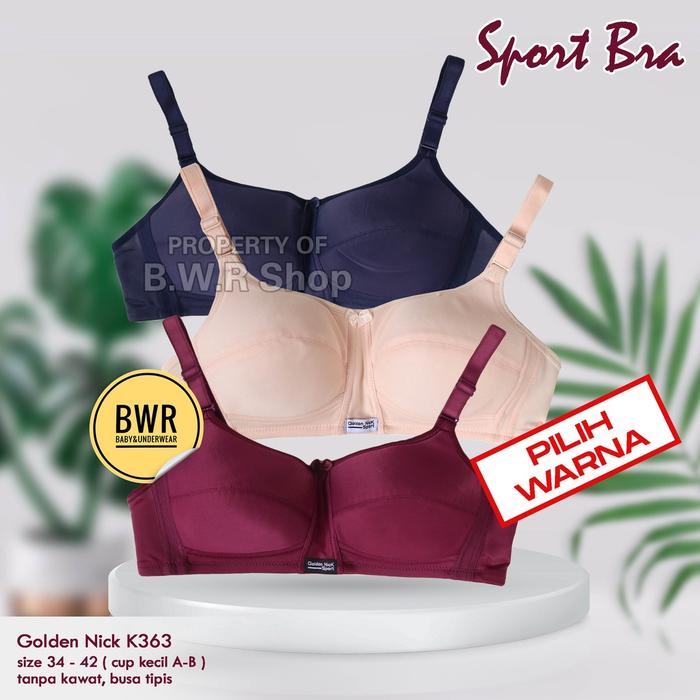 BH Sport Golden Nick K363 | Bra Wanita GN 363 Polyester Tanpa Busa Tipis Kait Kancing 2 Pilih Warna