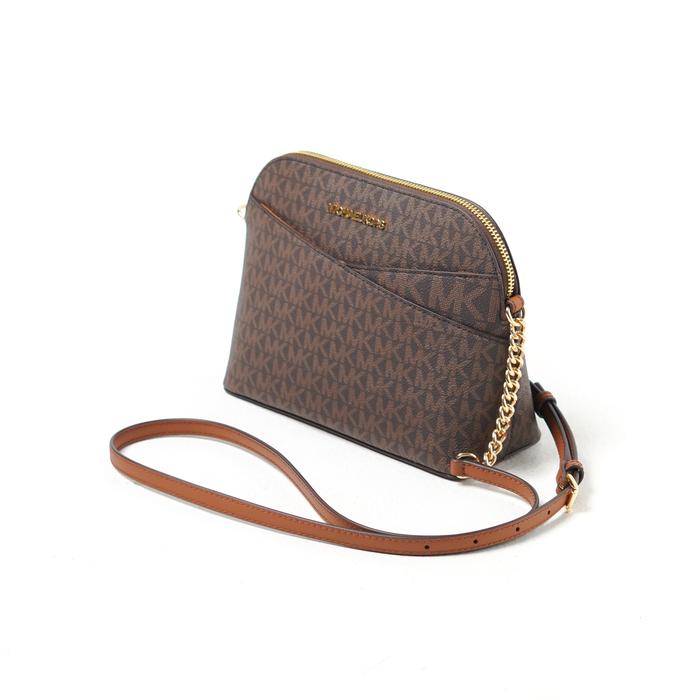 Tas MICHAEL KORS JET SET DOME GHW MONOGRAM BROWN CHAIN SHOULDER BAG 100% ORIGINAL