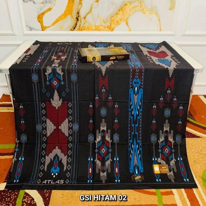 Atlas Idaman 555 Kembang Harmoni Motif BHS GSI SID JLA Hitam Sarung Muslim Pria dewasa Kain tenun ha