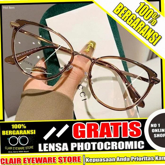 Clair Eyeware CO 46 Optik B Riski Frame Kacamata Cat Eye Blueray Photocromic Anti Radiasi Hp Kompute