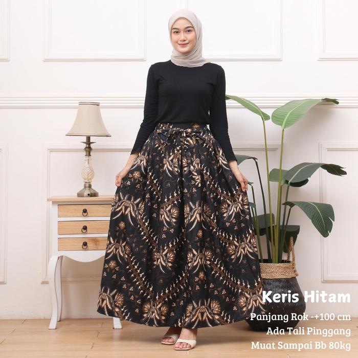KERIS HITAM ROK PANJANG BATIK | ROK WANITA MUSLIM | ROK REMPEL | ROK PAYUNG | ROK KERJA WANITA MODEL