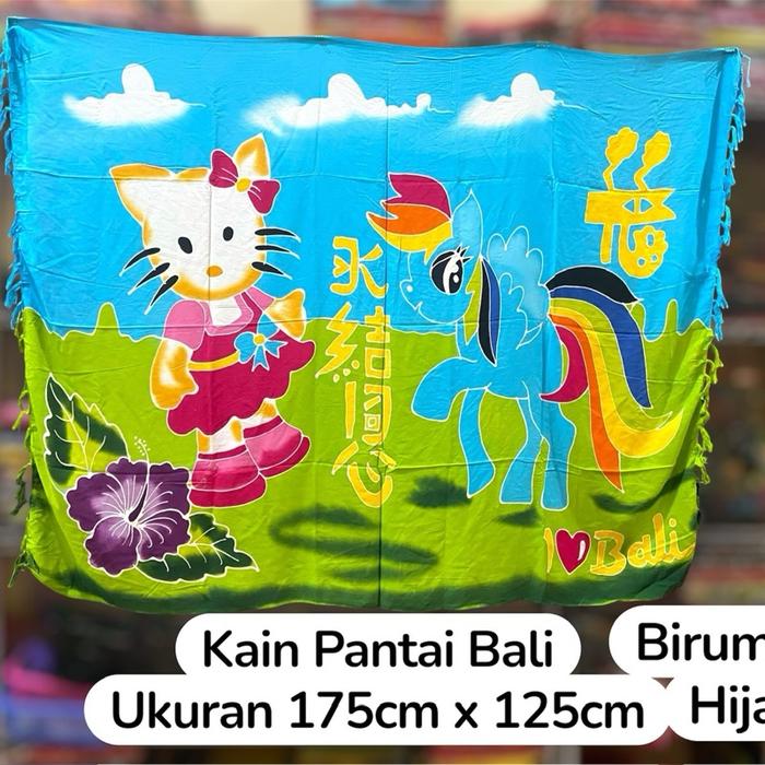 Bali Kain Pantai Motif Hello Kitty pony Lukisan Dua Sisi Depan Belakang Bahan Tebal Ukuran Besar 175