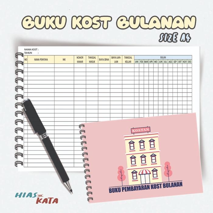 Buku Catatan Pembayaran Kost Bulanan Size A4 Jilid Spiral (Free Custom Judul)