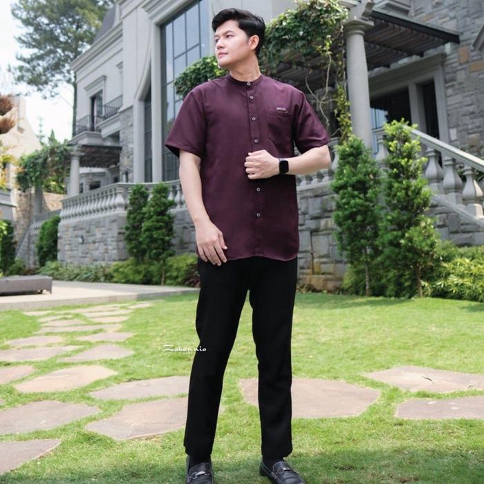 BY.zabannia Koko Pendek Romansa Pria Ukuran L Warna Mahogany Desain Elegan Nyaman untuk Dad Pendek