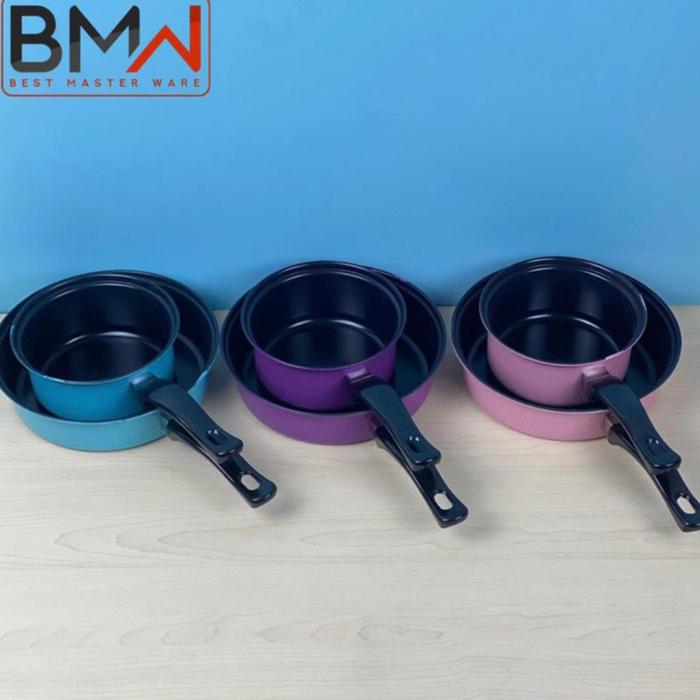 Milkpan BMW With Frypan Marbel / Teflon Set Serbaguna Anti Lengket