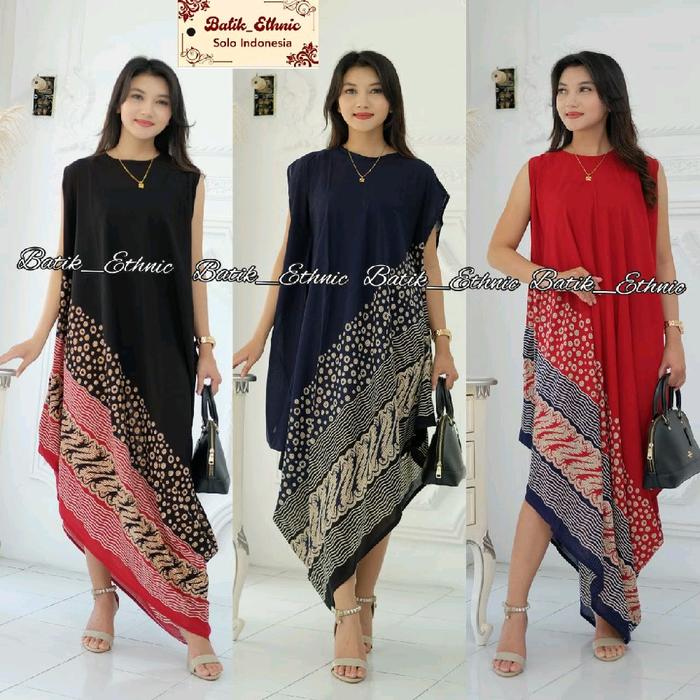 Kaftan Asimetris Paris Batik Koin || Ori Batik Solo Motif Panjang Nyaman Wanita