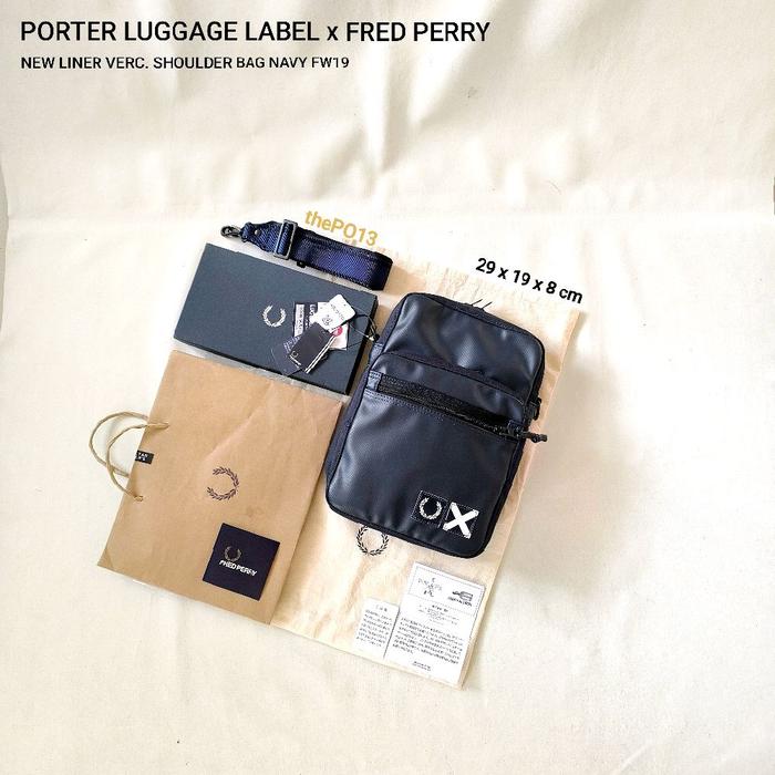 PORTER LUGGAGE LABEL X FRED PERRY LINER SHOULDER BAG NAVY FW19 AUTHENTIC 100% BNWT