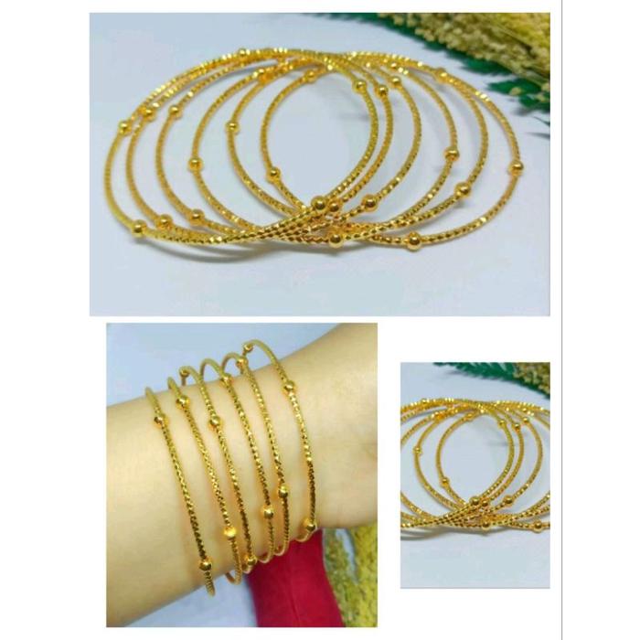 Gelang tangan keroncong dewasa motif biji lada is 3pcs titanium gold anti luntur Elegan