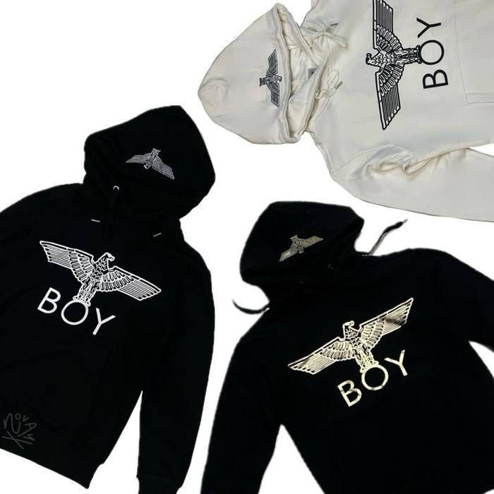 BOY London Eagle Scribble Hoodie Unisex Black White Casual Nyaman Streetwear Wanita  Pria Hitam