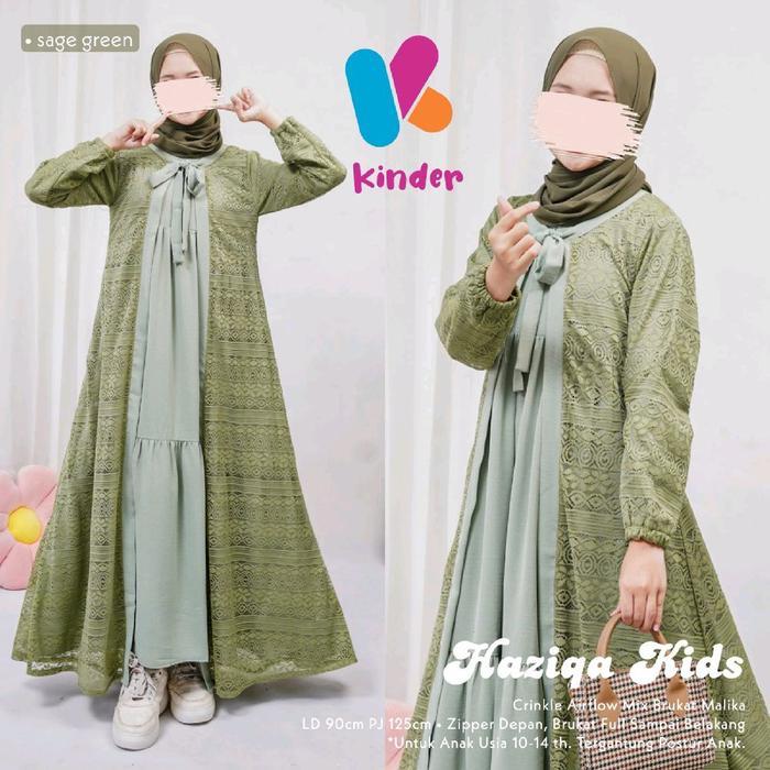 PREMIUM (READY) terjamin Haziqa Kids Dress Gaun Anak bahan Crinkle Airflow Mix Brokat Malika LD 90 P