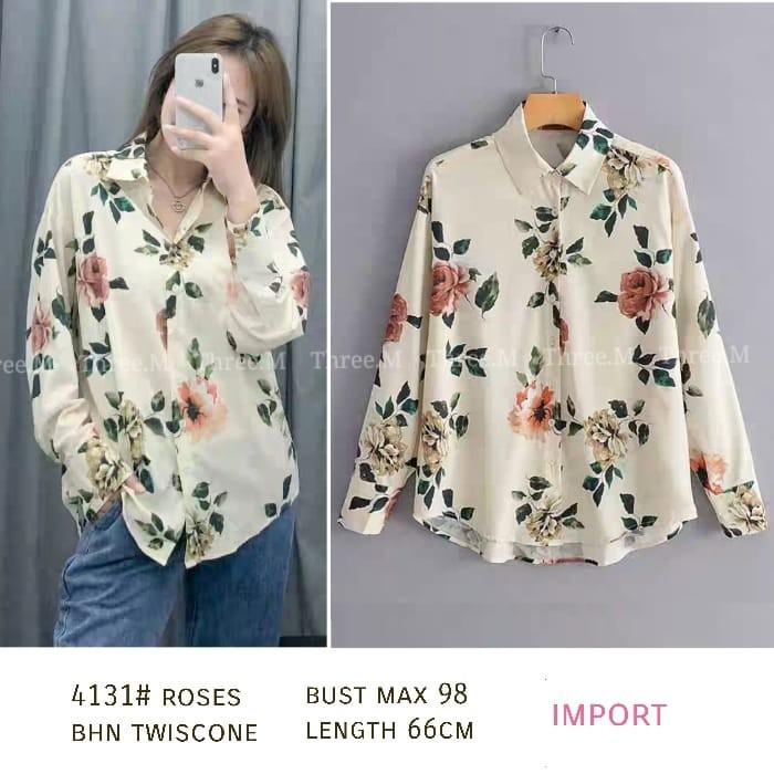 TERBARU KEMEJA 4131 3M THREE M Roses PREMIUM Pakaian Baju Fashion Fresh Pantai Impor Kualitas Import