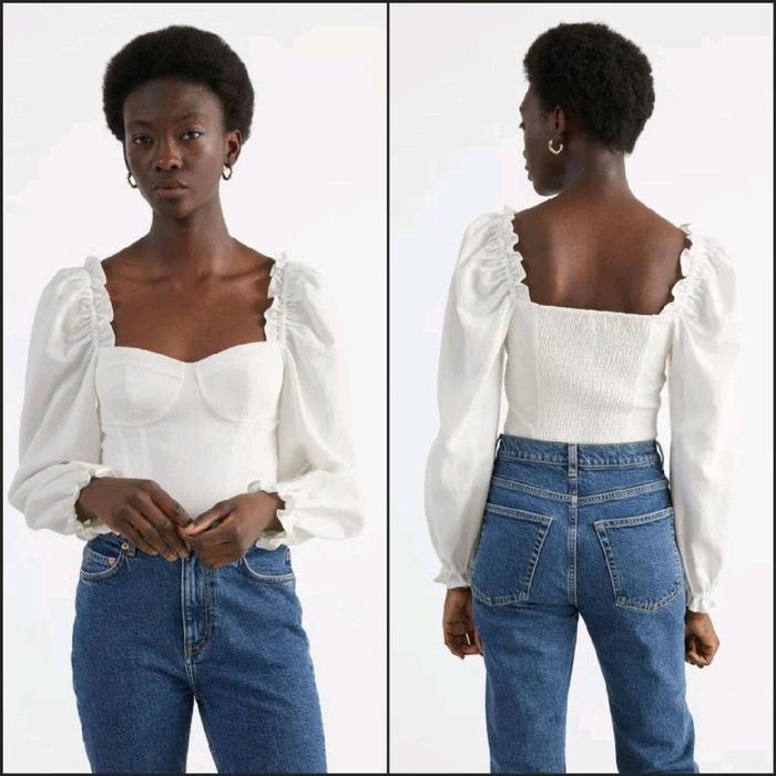 &OTHER STORIES Puff Sleeve Jacquard Corset Blouse