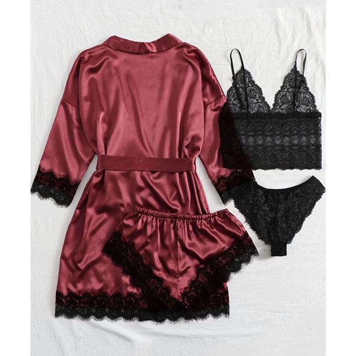 TERUJI [ Happy Girl Shop ] Stelan Nightwear 4IN1 Style Eropa Romantic Lingerie Premium Looks Elegan 