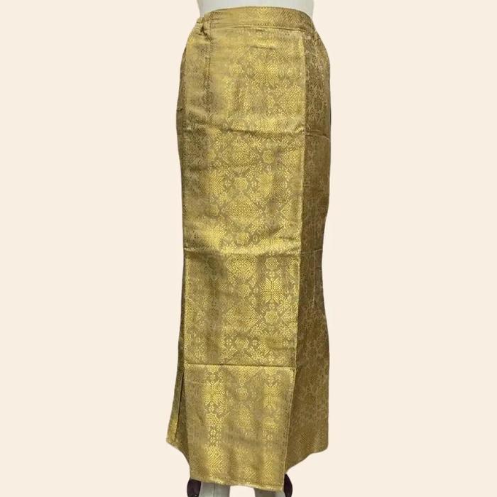 Rok Batik Wanita Model Span Warna Gold Bahan Kain Songket Bordir Motif Panjang Karet Nyaman Tenun Ba