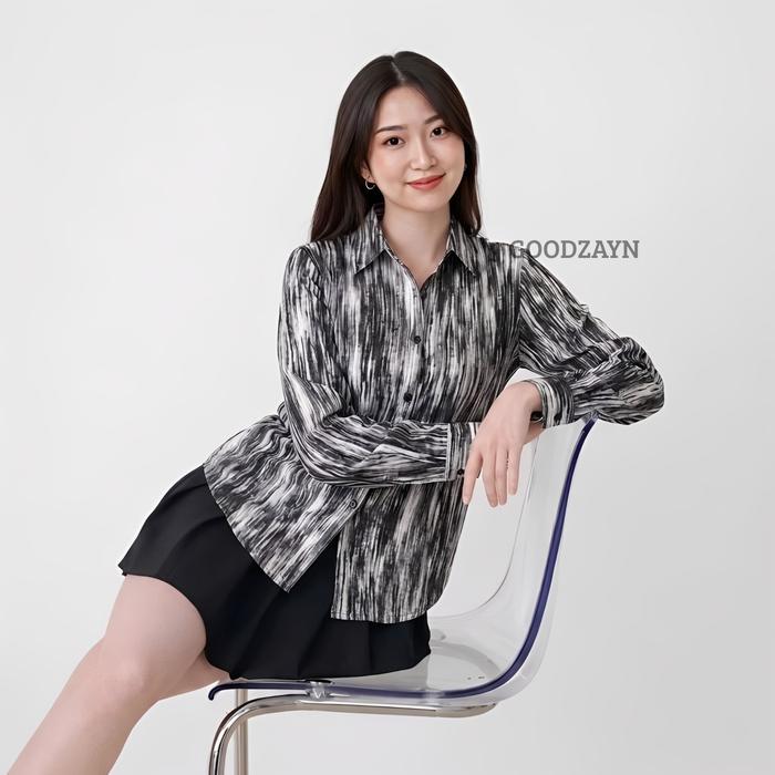 D'XAVIER - Abstrak Mispie Girl Boss Fitted Shirt | Kemeja kerja wanita Kombinasi fit karet