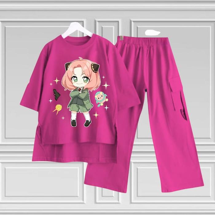 Setelan anak viral setelan anak perempuan cargo fashion terkini baju anak bahan crinkle airflow // f