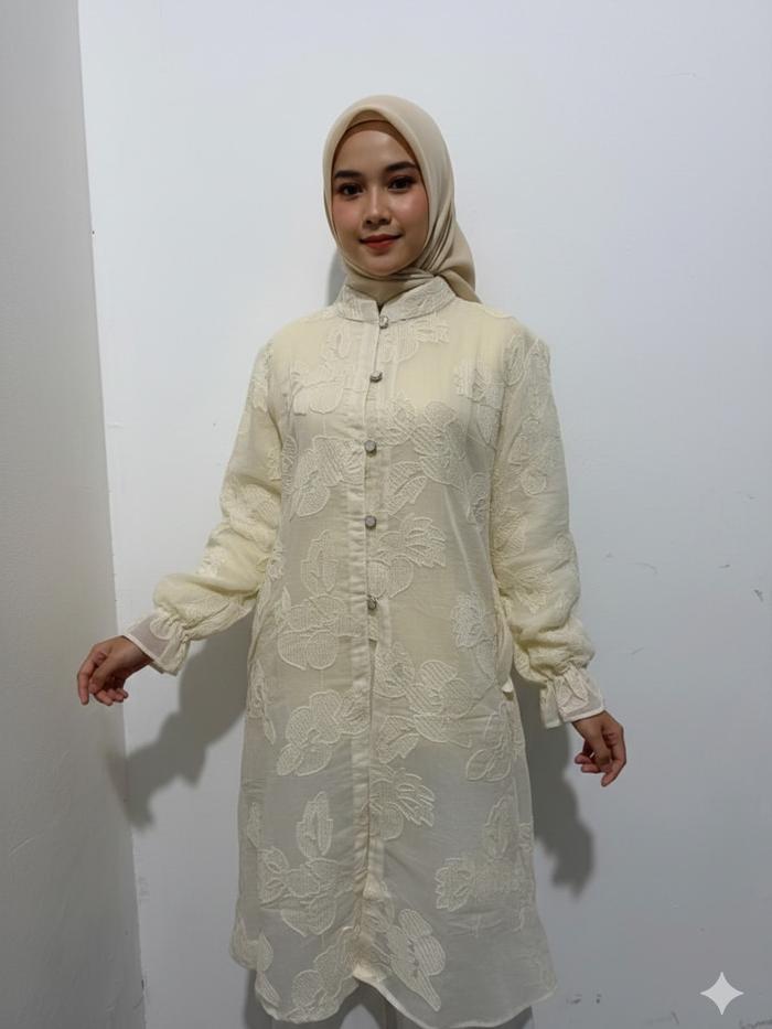 Aisyah Lace Tunic - Tunik Brokat Premium Bordir Floral Elegant Hijab Friendly