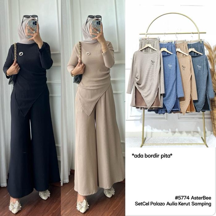 One set Clarke setcel Palazo Aulia Kerut Samping #5774