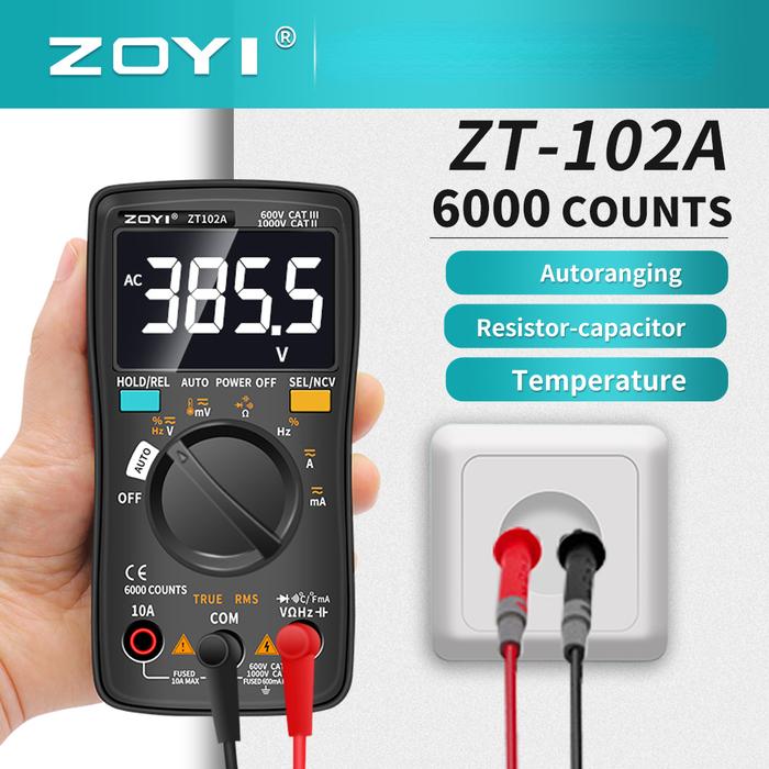 ZOYI ZT102/102A Digital Multimeter 6000 Counts Electrical Meter Transistor Tester Auto Rang AC/DC Vo