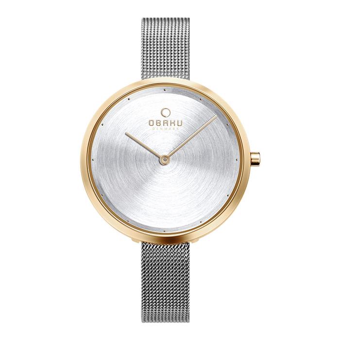 Jam Tangan Wanita Obaku V227LXGIMC Dok Gold Bi Silver White Dial Mesh Strap