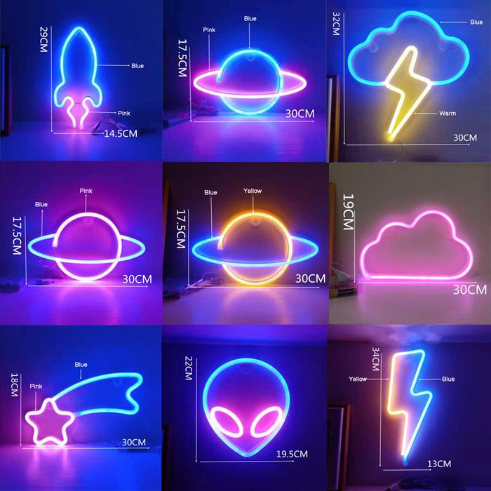 Lampu Led Neon tanda Planet petir lampu Neon bulan awan pelangi tanda