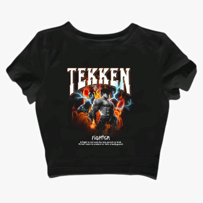 CROP TOP TEKKEN FIGHTER | BAND METAL MUSIK ROCK | GRUNGE | CROPTOP HITAM | CROP TEE SLIM FIT STYLE Y