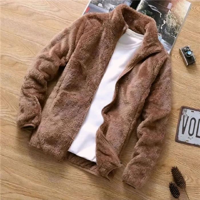Jaket Bulu Sherpa Zipper Pria Wanita / Hoodie Zipper Bulu Premium