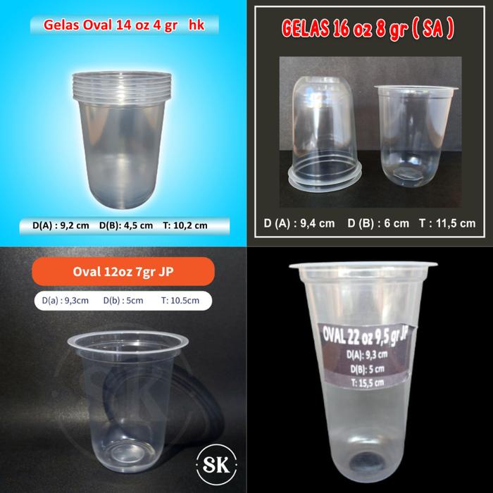 Safitiri (50 Pcs) Gelas Cup Minuman Plastik Oval 12 Oz / 14 Oz / 16 Oz / 18 Oz / 22 Oz