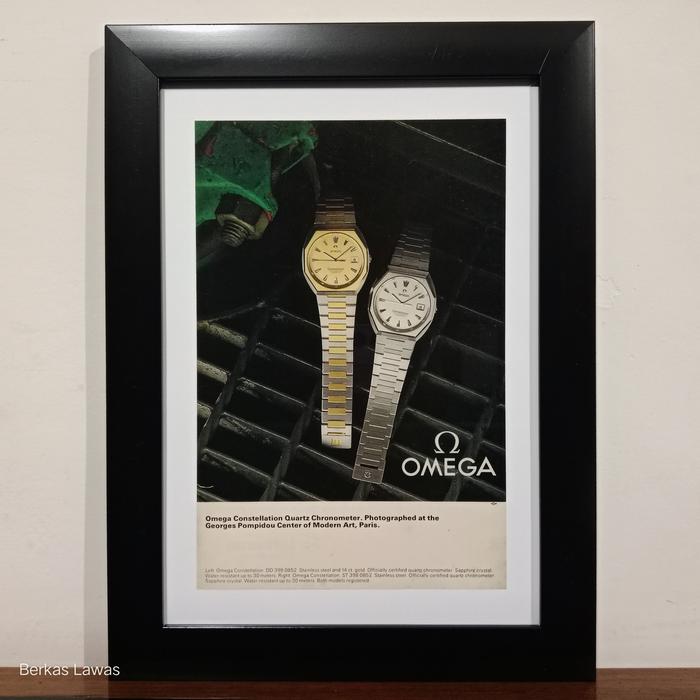 OMEGA Iklan Lawas Luxury Watch 70s Constellation Quartz Chronometer - Pajangan Hiasan Dinding Frame 