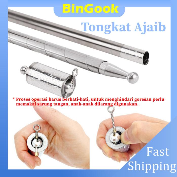 Tongkat Sulap Ajaib Bahan Metal Silver Tongkat Sakti Sungokong Trik Profesional Pertunjukan Sulap