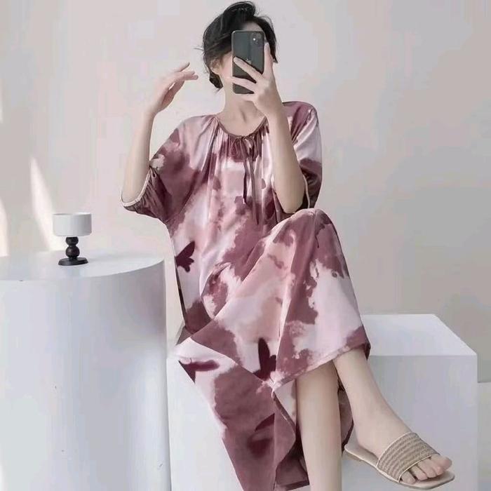 Daster Import Katun Rayon Motif Gradasi Warna Maroon Keunguan Putih Baju Tidur Nyaman Dan Elegan