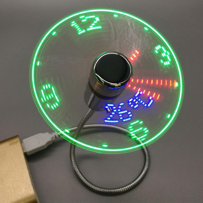 LED Clock Fan Time Temperature Display Mini Cooling Flashing Fan DC 5V Portable Gadgets USB Powered 