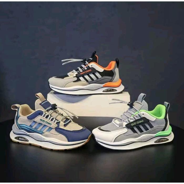 Theo Sepatu Anak Anak Guo Chao Sneakers Anak Kasual Hitam Krem Hijau