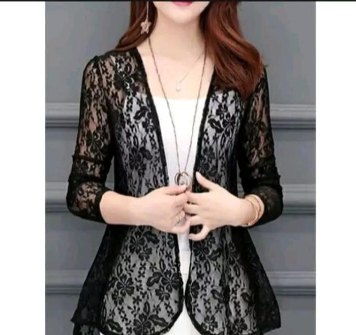 OUTER RENDA BROKAT TERBARU/BROKAT RENDA bunga bunga motif baju hitam putih Cantik nyaman panjang san