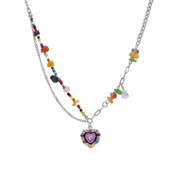 New EN119 Kalung Manik Manik Love Kecil Mata Pria Wanita Putih Tali Rantai Titanium Aksessories Jewe