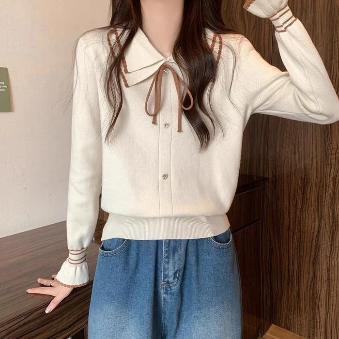 Irene Knit Collar Doll Atasan Rajut Wanita Premium Adem Korean Style Kancing Tali Pita