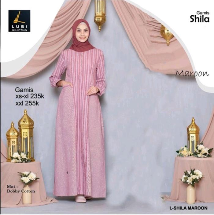 Lubi gamis shila maroon//gamis dewasa casual