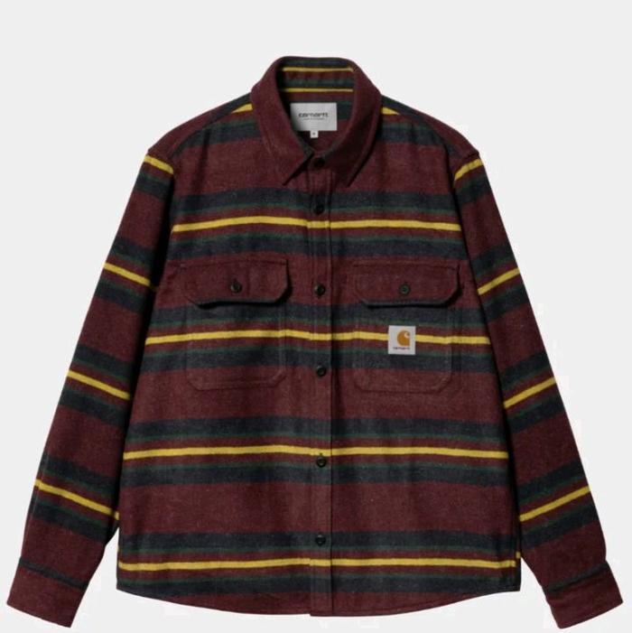 CARHARTT SHIRT - OREGON SHIRT JAC - STARCO STRIPE BORDEAUX - 100% ORIGINAL
