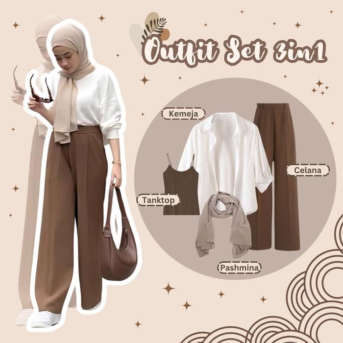 One Set Wanita Korean Style / Ootd Wanita Hijab / Outfit Ngampus Kuliah Hangout ( Blouse Atasan Wani