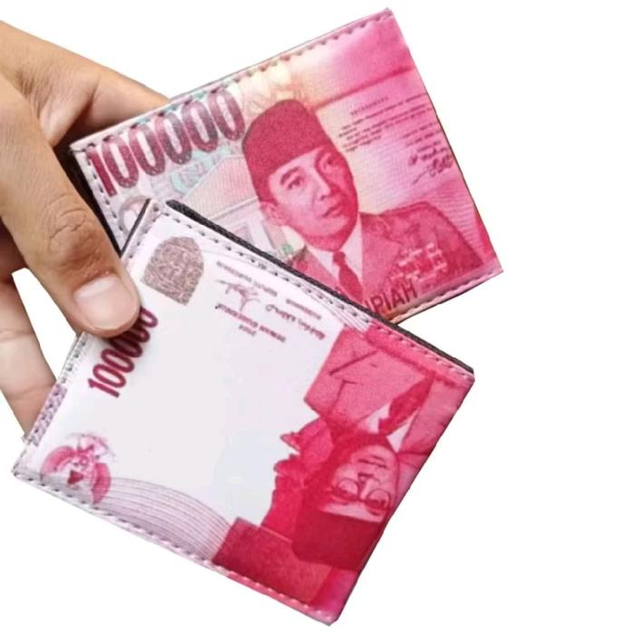 Dompet Anak Cowo SD Dompet Pecahan Uang Kertas Motif Uang 100000 Rupiah Desain Unik dan Praktis