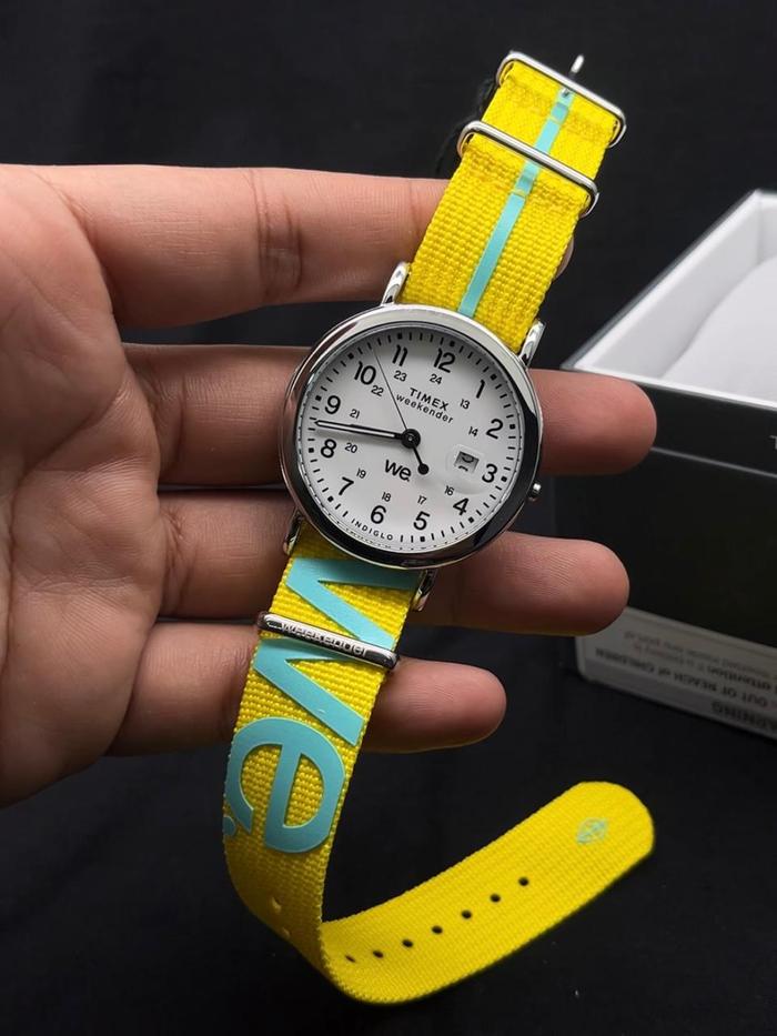 Timex Weekender TW2W99700 Indiglo White Dial Yellow Fabric Strap