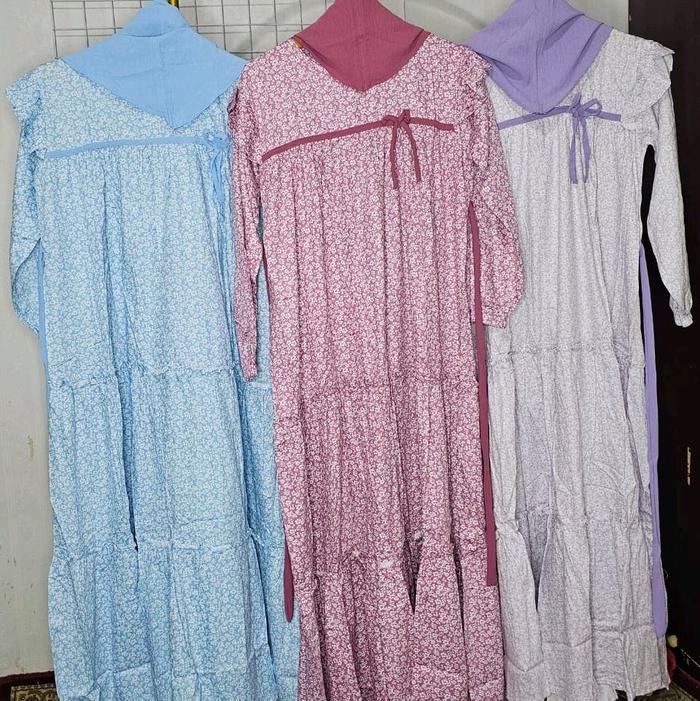 gamis Yover katun jepang motif model pita Dress Wanita Muslim